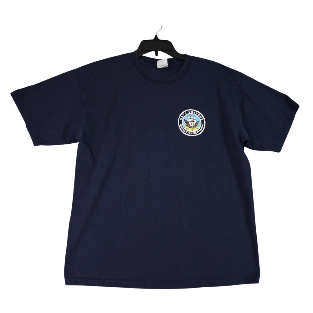 US Navy Gildan T-Shirt Mens L Navy Customs Kuwait Graphic Short Sleeve Casual